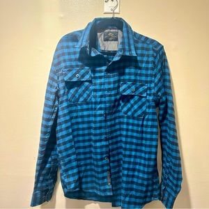 Unisex Fall rustic cozy  blue black plaid flannel Size Large.